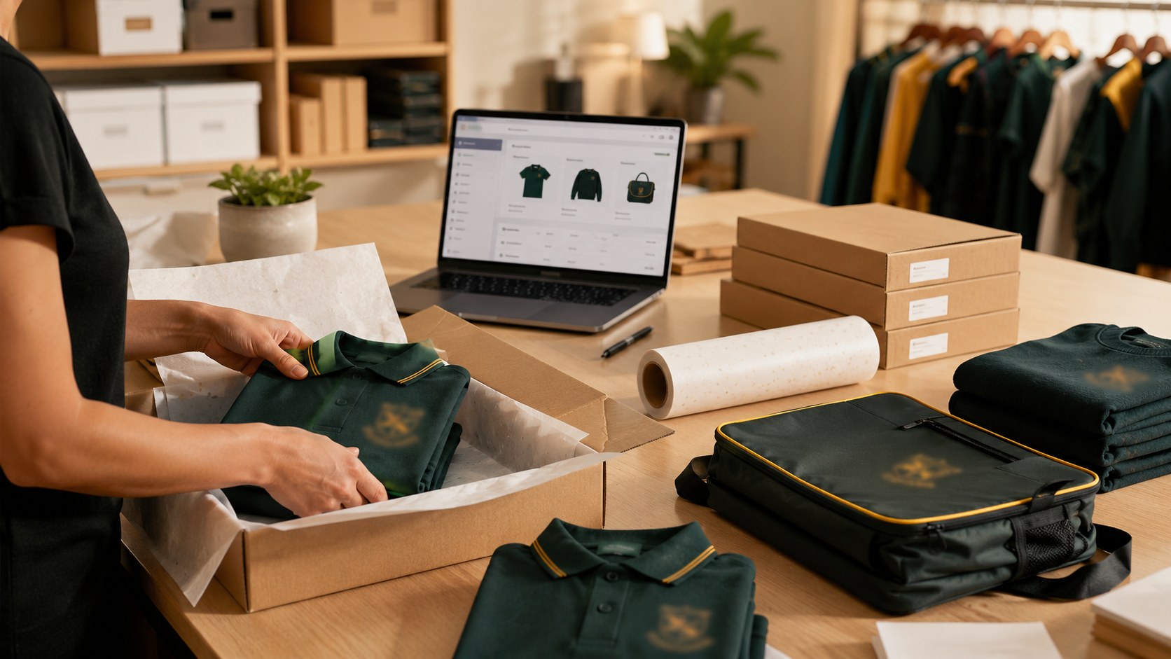 Carefully packed early learning uniforms ready for delivery