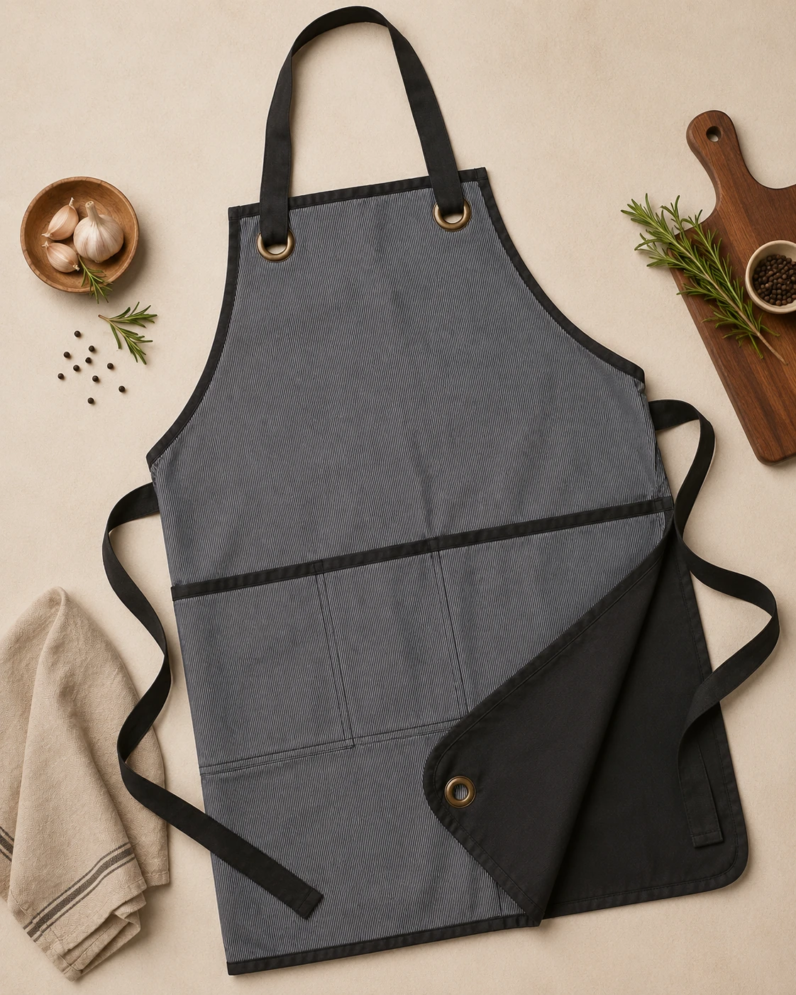 Actual reversible apron laid flat