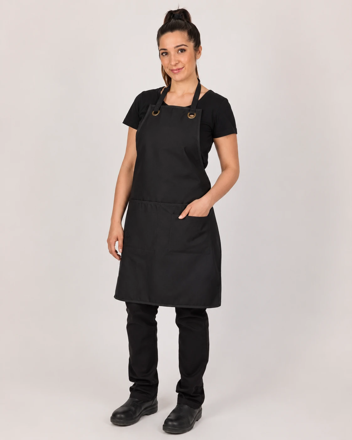 Actual black reverse apron worn