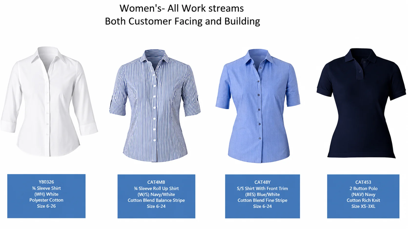 Women's original off-the-rack uniform range