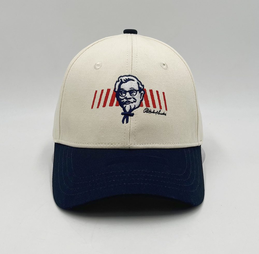 Front view of embroidered ponytail cap