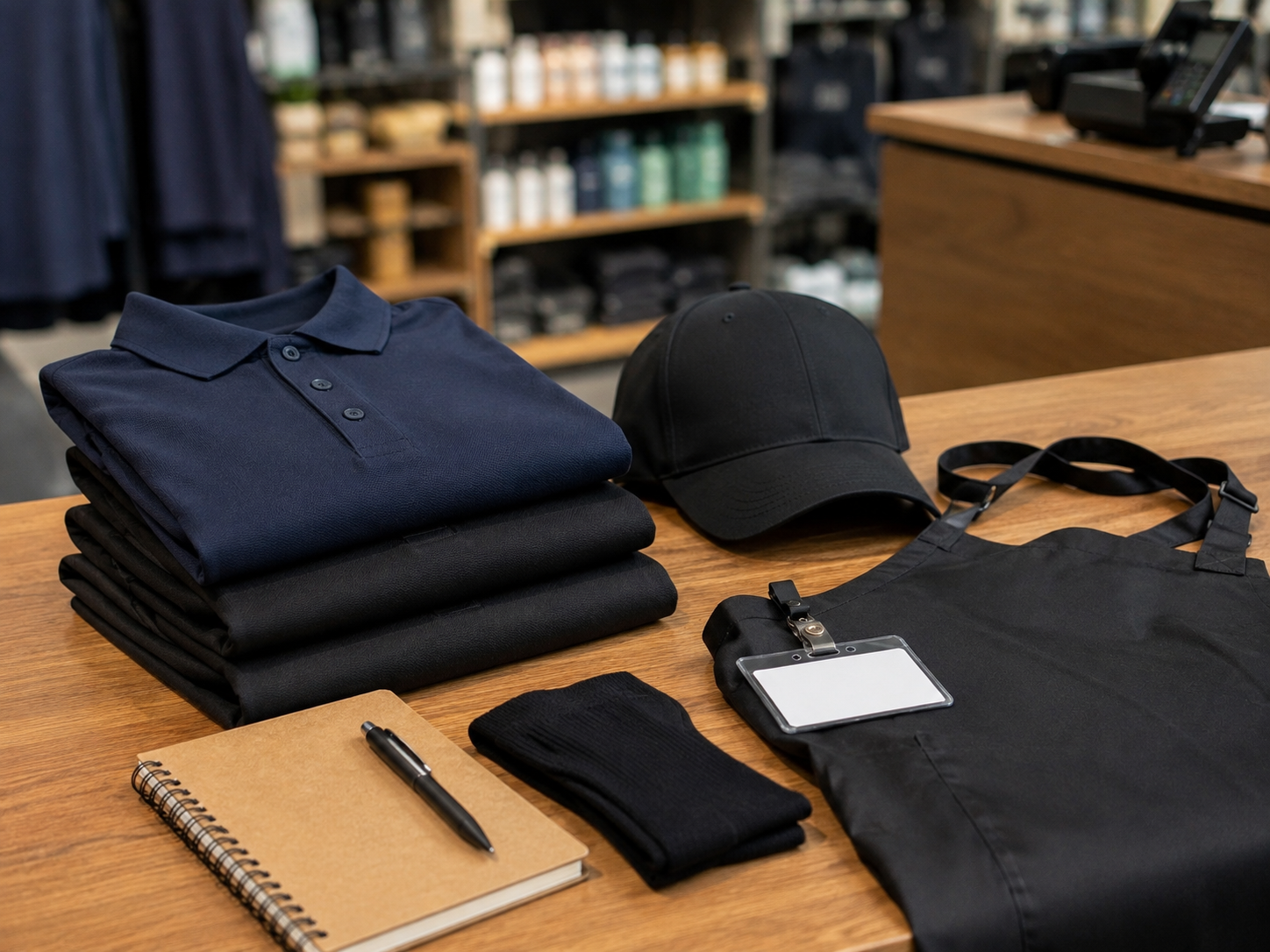 Retail starter pack with polo, cap, lanyard and practical staff items